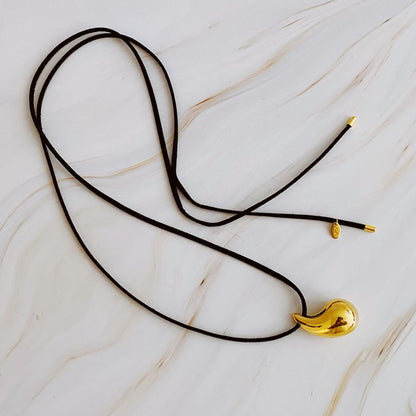 Black Leather Teardrop Necklace