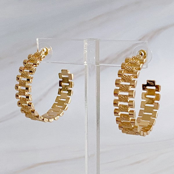 Golden Watch Band Hoop Earrings