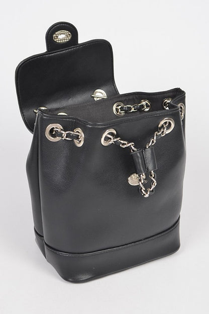 Faux Leather Chain Accent Fashion Backpack