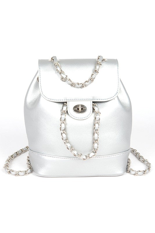 Faux Leather Chain Accent Fashion Backpack