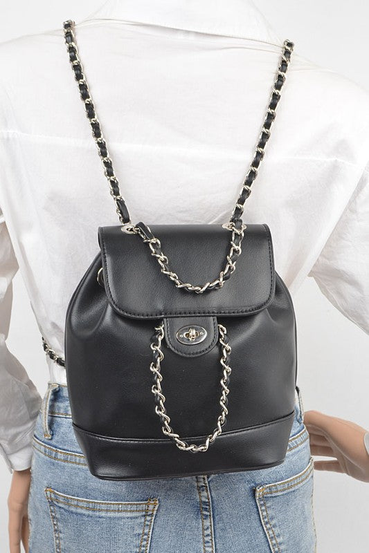 Faux Leather Chain Accent Fashion Backpack