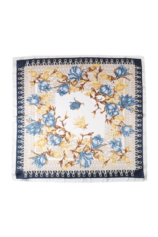 Flower Print Square Bandana Scarf