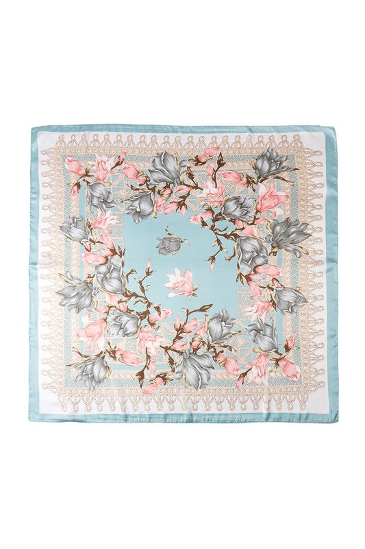 Flower Print Square Bandana Scarf