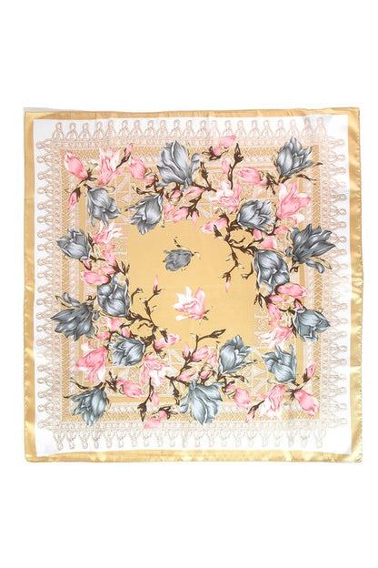 Floral Printed Silky Square Scarf