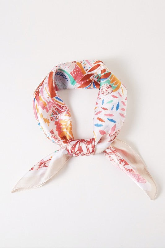 Abstract Leaf Printed Silky Square Scarf