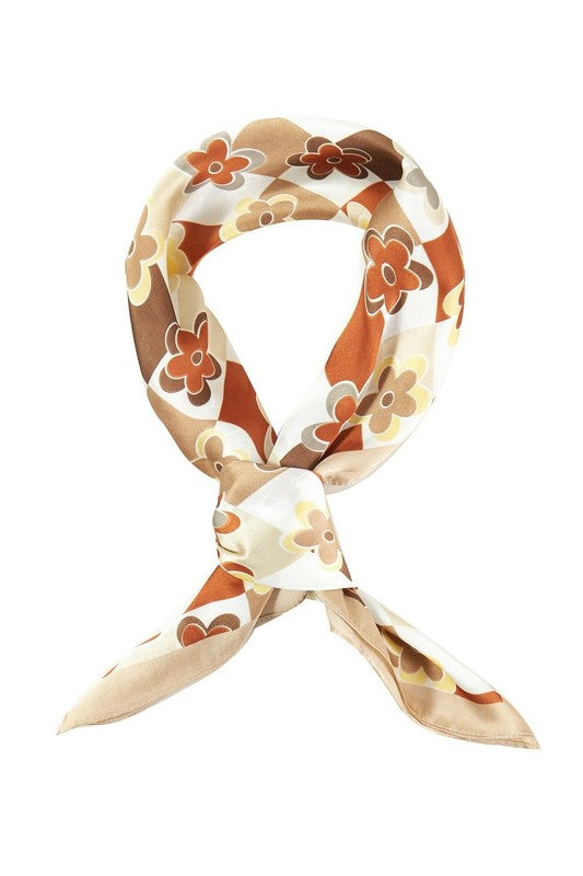 Abstract Leaf Printed Silky Square Scarf