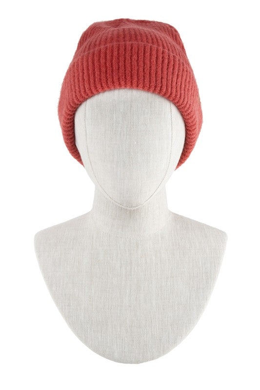 Solid Rib Beanie with Leather Tab