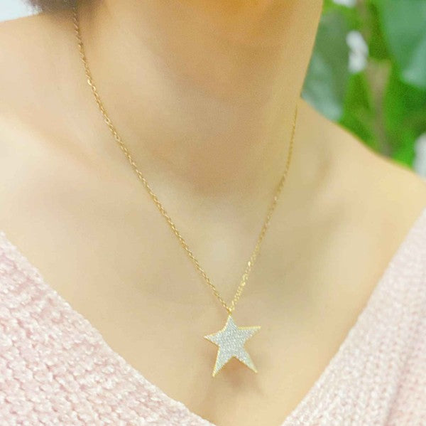 Shiny Star Necklace - Dainty CZ Pendant in Funky Star Shape