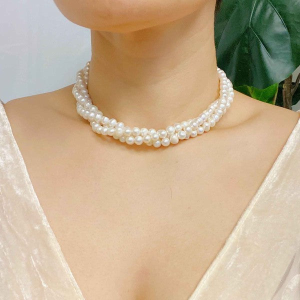 18k Gold Triple Strand Freshwater Pearl Necklace - Stunning and Versatile