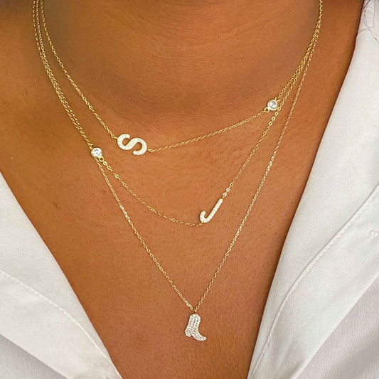 18K Gold Initial Sterling Silver Necklace with CZ Detail