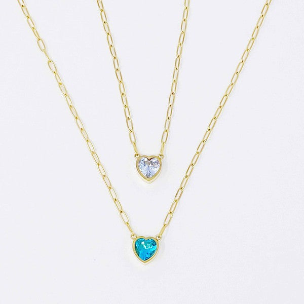 18K Gold Chained Heart Necklace - Sparkly pendant with reversible design