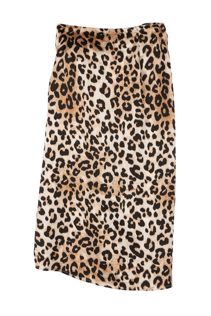 Satin leopard tie skirt