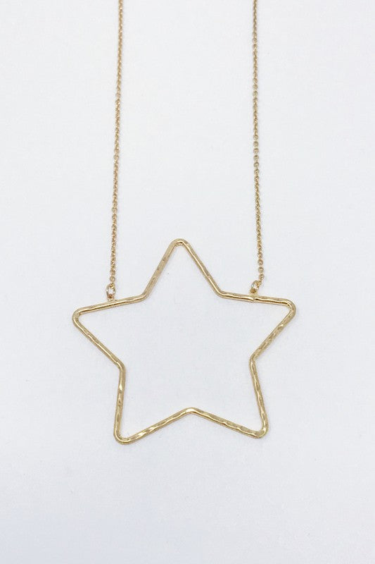 18K Gold Star Necklace Hammered Finish Pendant Necklace