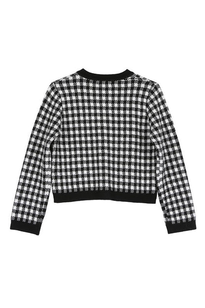 Black check knitted jacket