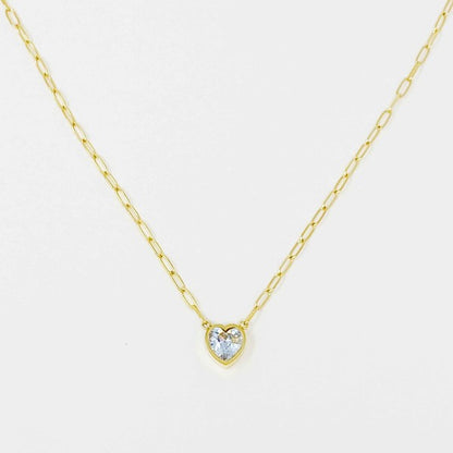 18K Gold Chained Heart Necklace - Sparkly pendant with reversible design