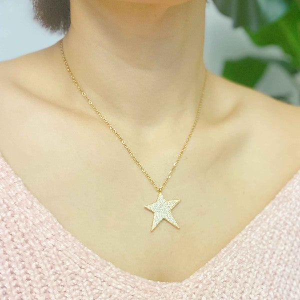 Shiny Star Necklace - Dainty CZ Pendant in Funky Star Shape