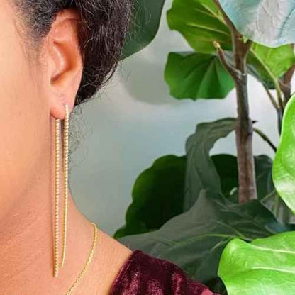 18k Gold Back Drop Earrings - Sparkling Double Strands for Everyday Wear