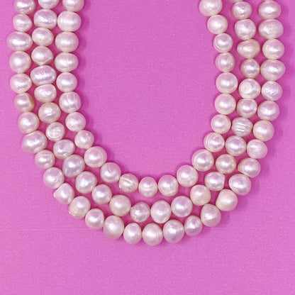 18k Gold Triple Strand Freshwater Pearl Necklace - Stunning and Versatile