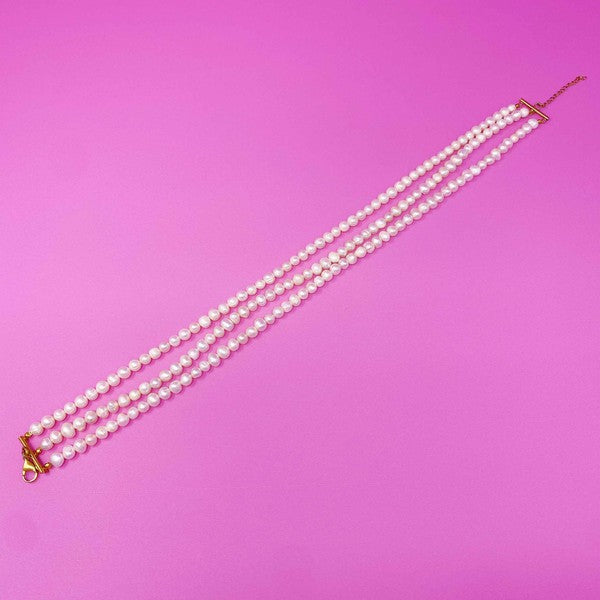 18k Gold Triple Strand Freshwater Pearl Necklace - Stunning and Versatile