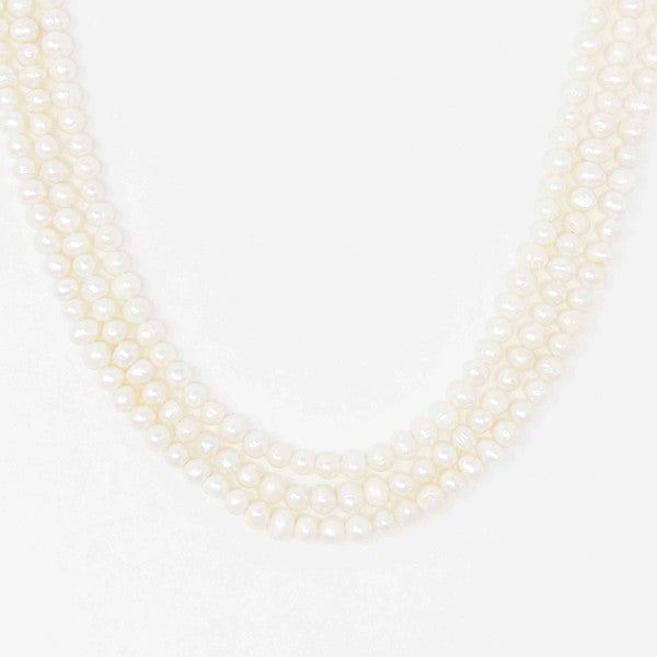 18k Gold Triple Strand Freshwater Pearl Necklace - Stunning and Versatile