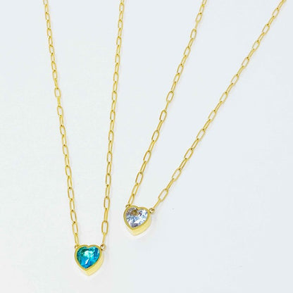 18K Gold Chained Heart Necklace - Sparkly pendant with reversible design