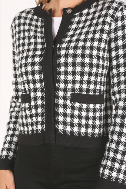 Black check knitted jacket