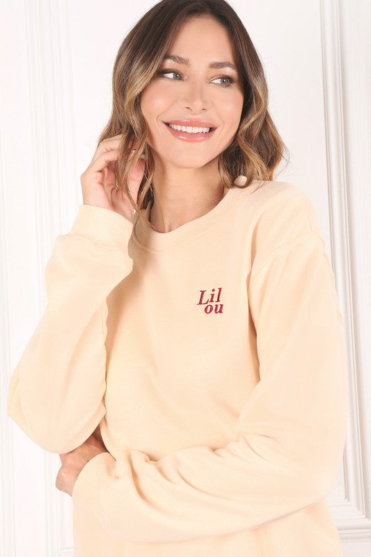 Cream sweat shirt with embo