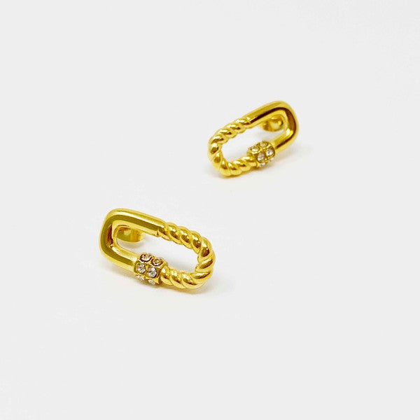 18k Gold Cabled Link Stud Earrings - Edgy Glam for Everyday and Office