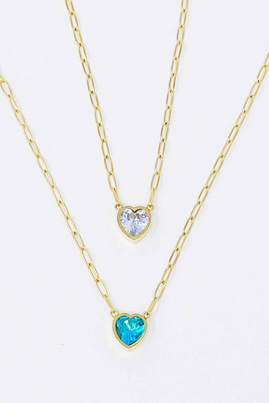 18K Gold Chained Heart Necklace - Sparkly pendant with reversible design