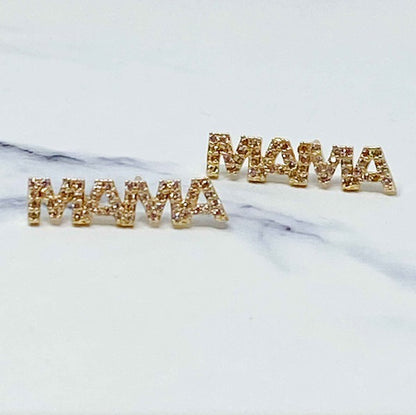 Mother's Day Mama Stud Earrings - Shiny Cubic Zirconia in Cute Stud Earrings