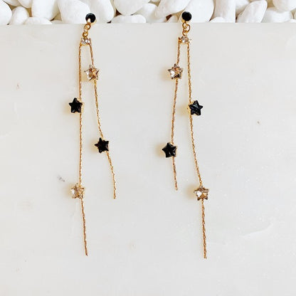 18k Gold Strands of Stars Earrings - Delicate Stranded Earrings