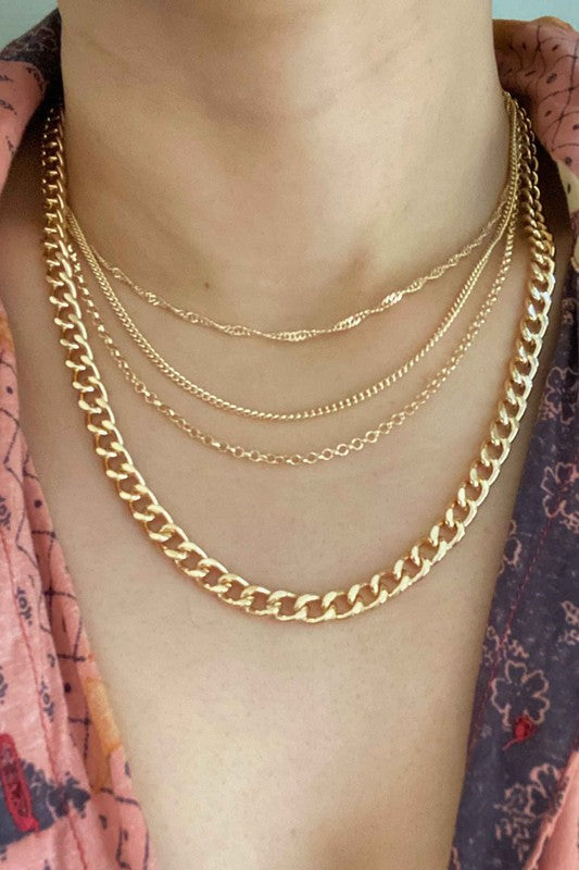 Quad Squad Chain Link Necklace - Perfectly Layered with 4 Chains for Stylish Harmony!